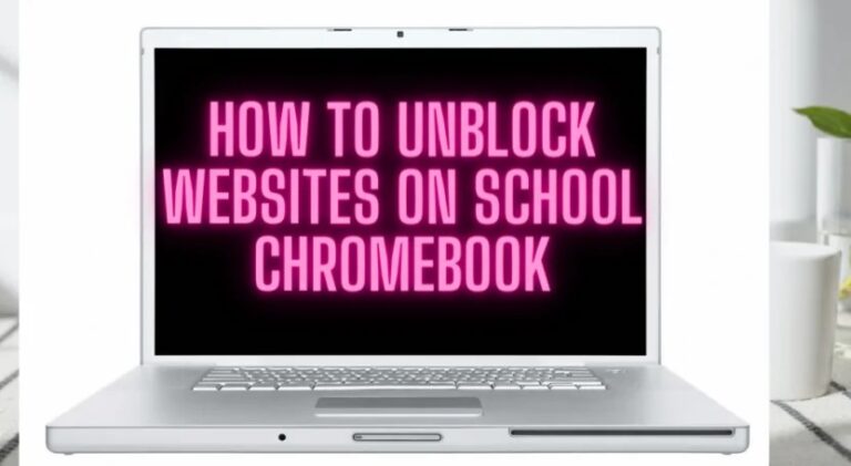 Laptop screen displaying text about unblocking websites on a school Chromebook