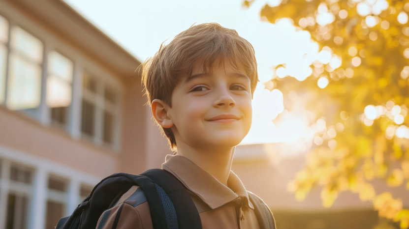 A 12-Year-Old Boy Standing Outside with A Backpack