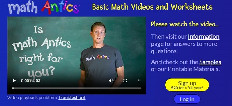 Screenshot of the Math Antics website