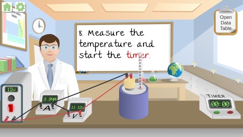 User interface of the Science Practical Simulator app