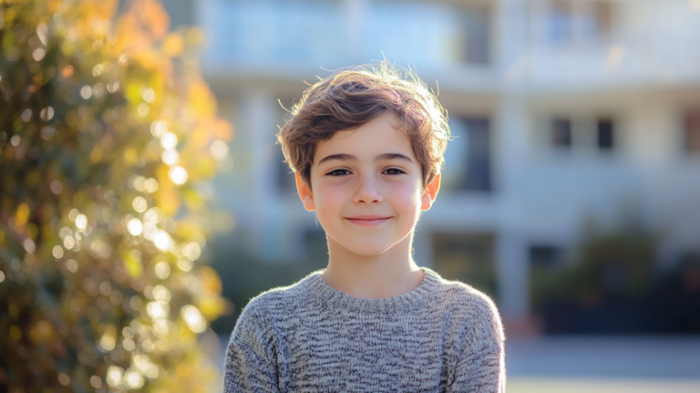A Smiling 12-Year-Old Boy Standing Outside, Representing the Concept of The Average IQ of A 12-Year-Old